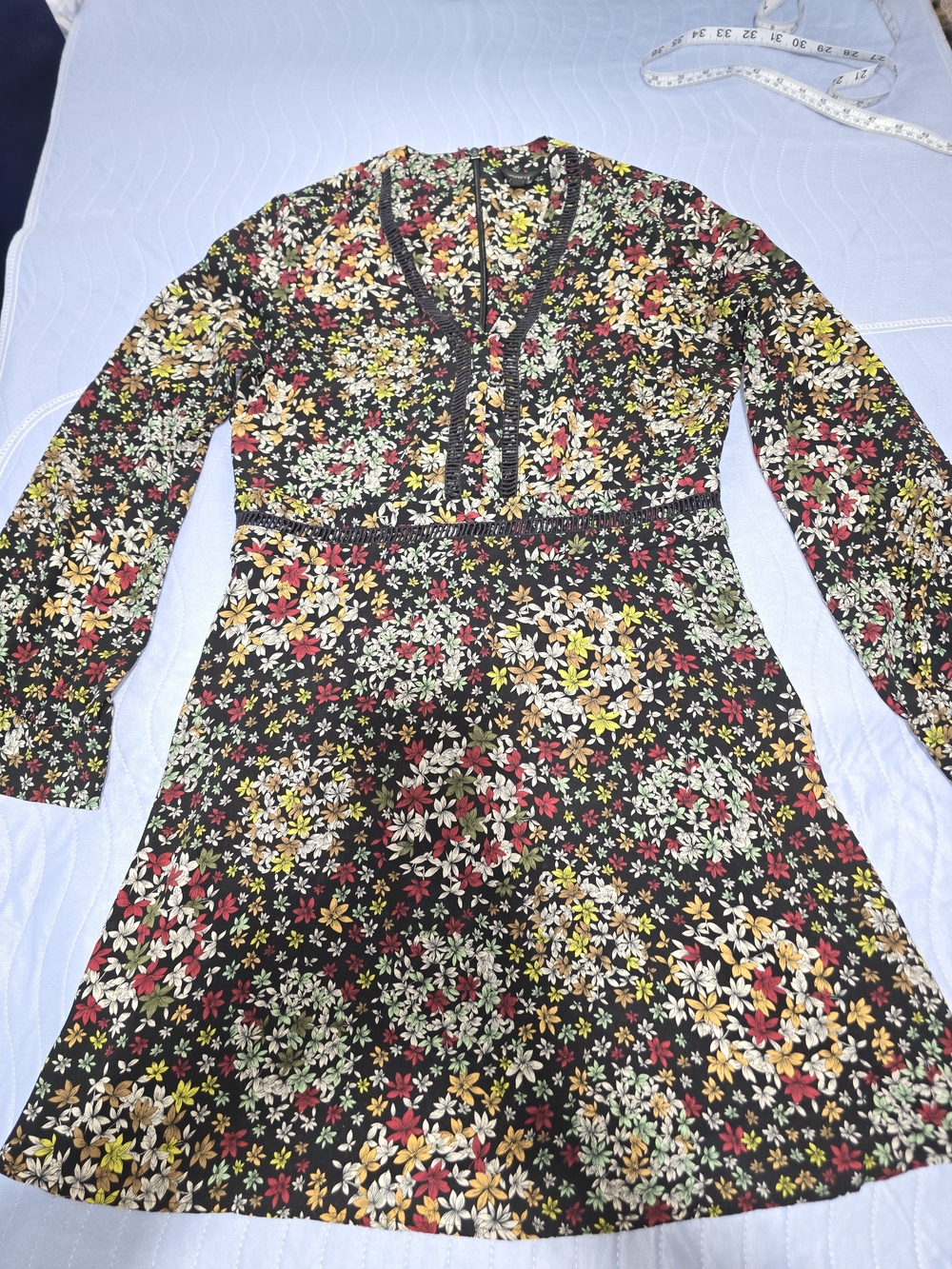 Topshop Black Floral V-Neck Dress with Multicolor Blooms